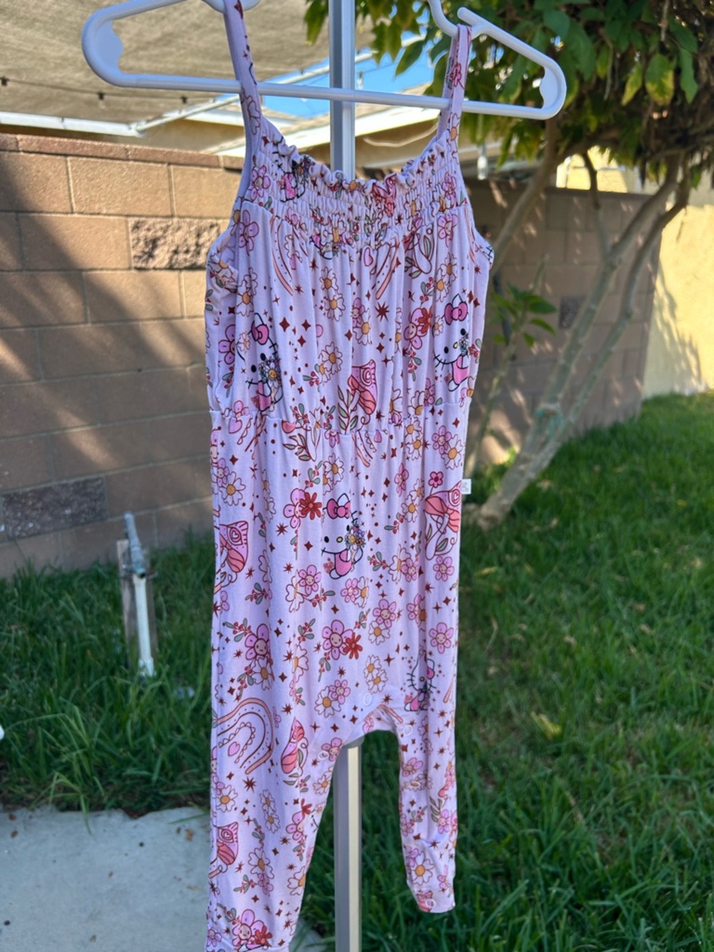 Girls Pink Floral hello kitty bamboo Romper Jumpsuit